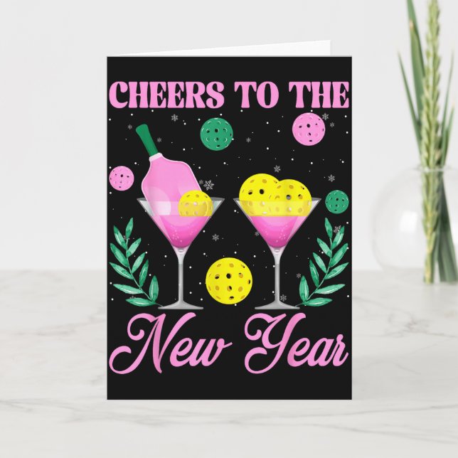 Tarjeta Cheers To The New Year Champagne Gl &amp; Pickleba (Anverso)
