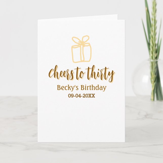 Tarjeta Cheers to thirty yellow brown birthday pastel gift (Anverso)