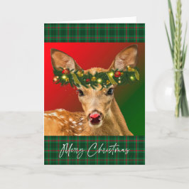 Tarjeta Cheery Fawn Navidades de Plaid