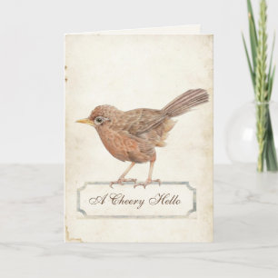Tarjeta Cheery Hello Vintage Robin Parchment