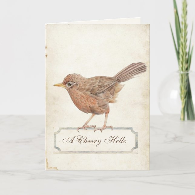 Tarjeta Cheery Hello Vintage Robin Parchment (Anverso)