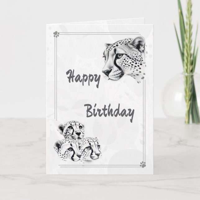 Tarjeta Cheetah & Cubs Wildlife Inspiration Birthday Card (Anverso)
