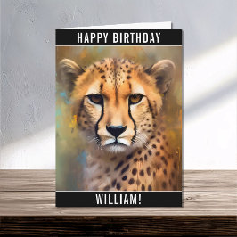 Tarjeta Cheetah Portrait Happy Birday Name