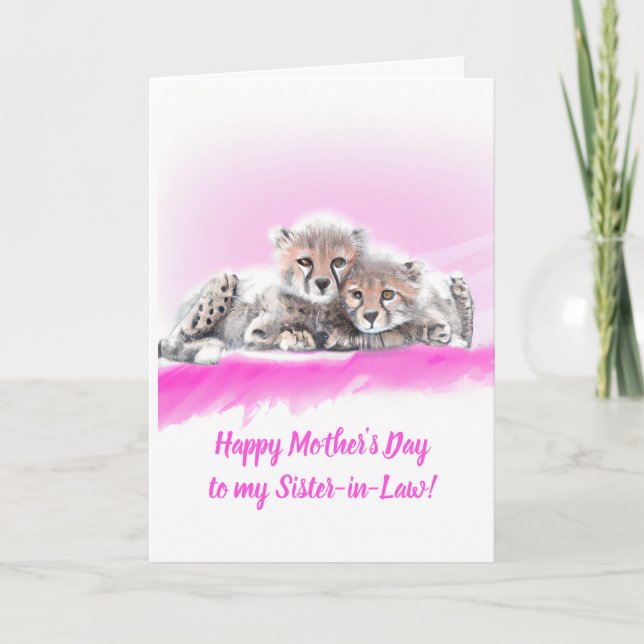 Tarjeta Cheetah rosa cubs Día de la Madre cuñada (Anverso)