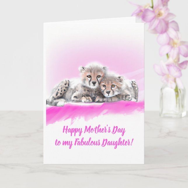 Tarjeta Cheetah rosado cubs Fabulosa hija Día de la Madre (Orquídea)