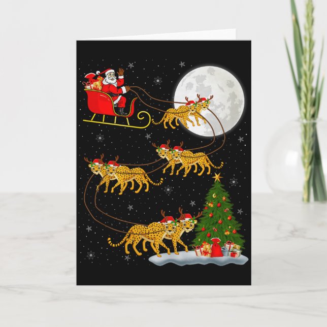 Tarjeta Cheetah Santa Trineo Volador Divertido Mágico Navi (Anverso)