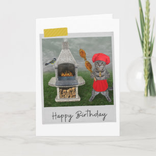 Tarjeta Chef al aire libre Tabby Cat Funny Birday Card