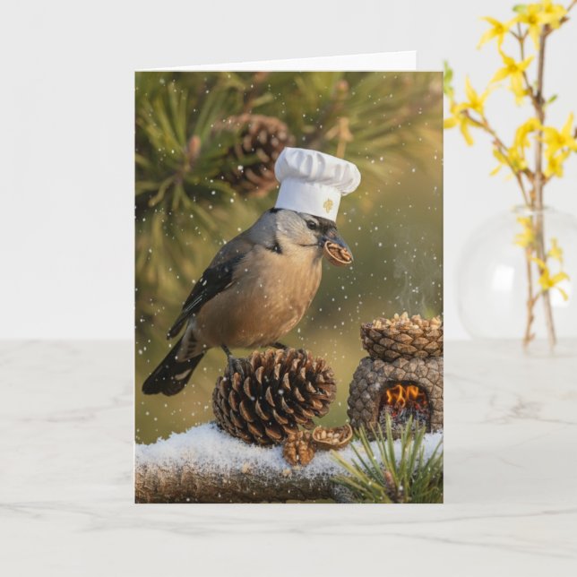 Tarjeta Chef Cascanueces de Aves de Cocina de Invierno (flor amarilla)