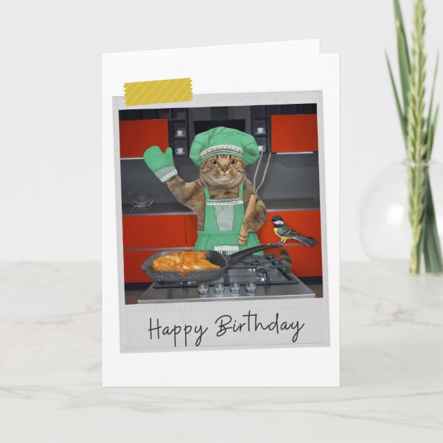 Tarjeta Chef Cat Funny Birthday Card (Anverso)