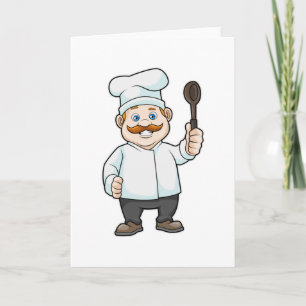 Tarjeta Chef con cuchara de gorra y sopa del chef