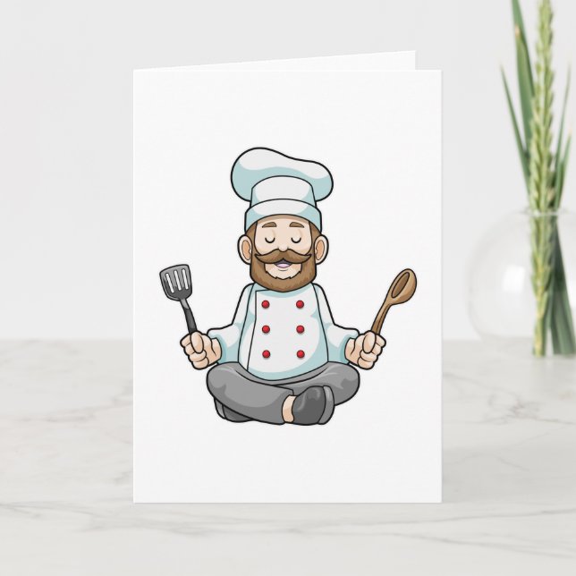 Tarjeta Chef con delantal de cocina en yoga (Anverso)