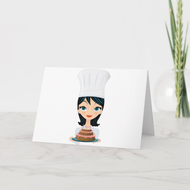 Tarjeta Chef femenino Pastel de cumpleaños (Anverso)