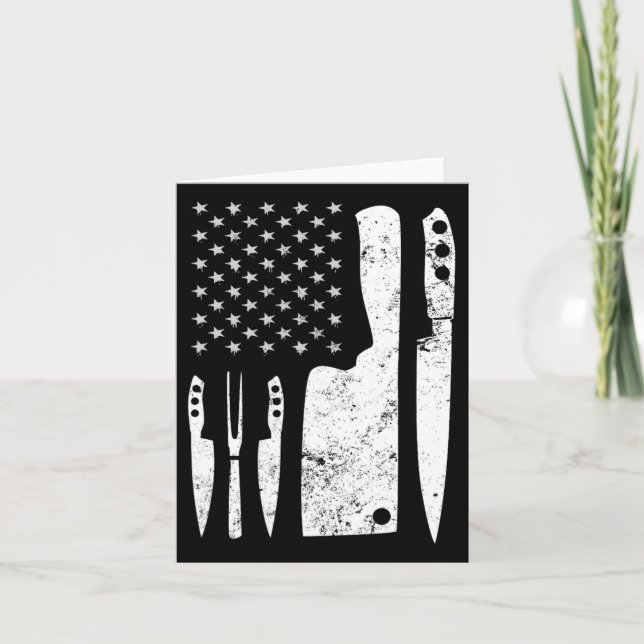 Tarjeta Chef Knife Patriótico Pascua Bandera Estadounidens (Anverso)
