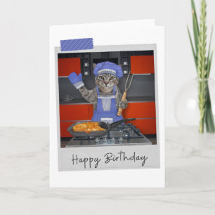 Tarjeta Chef Tabby Cat Funny Birthday Card