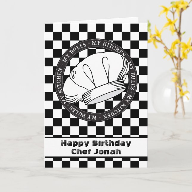 Tarjeta Chef y Cook Happy Birday Culinary School (flor amarilla)