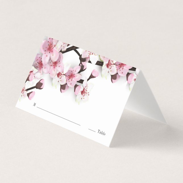 Tarjeta Cherry Blossom Boda blanco rosado Tent Place Cards (Anverso)