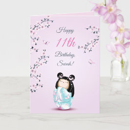 Tarjeta Cherry Blossom Kokeshi Doll | Cumpleaños de los Ch