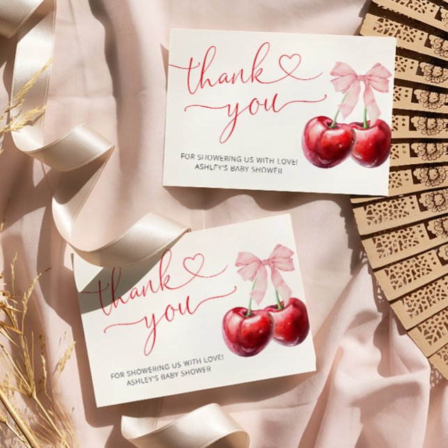 Tarjeta Cherry On Top Cute Bow Baby Shower Gracias Card (Subido por el creador)