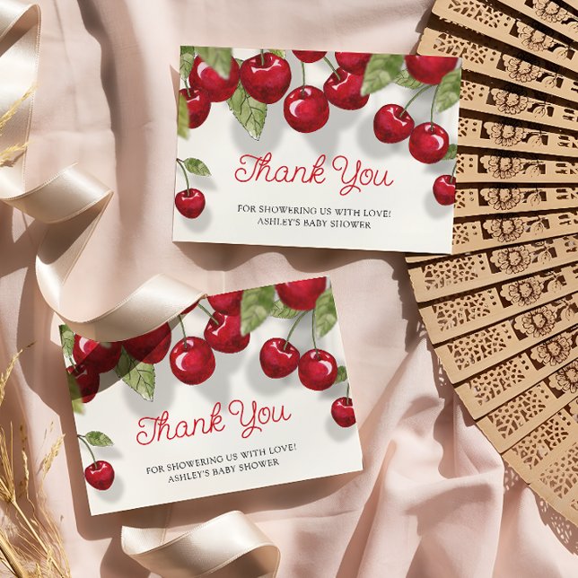 Tarjeta Cherry On Top Watercolor Baby Shower Gracias (Subido por el creador)