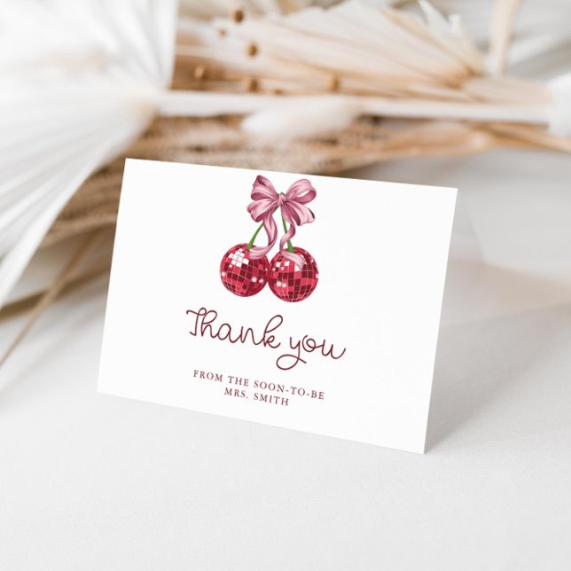 Tarjeta Cherry Pink Bow Bridal Shower (Subido por el creador)