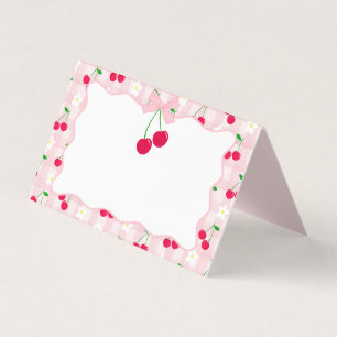 Tarjeta Cherry Sweet Pink Coquette Bow Gingham Place Card