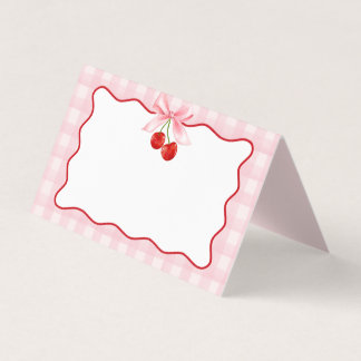 Tarjeta Cherry Sweet Pink Coquette Bow Gingham Place Card