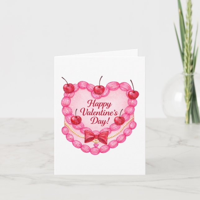Tarjeta Cherry Sweet Valentine Cake Greeting Card (Anverso)