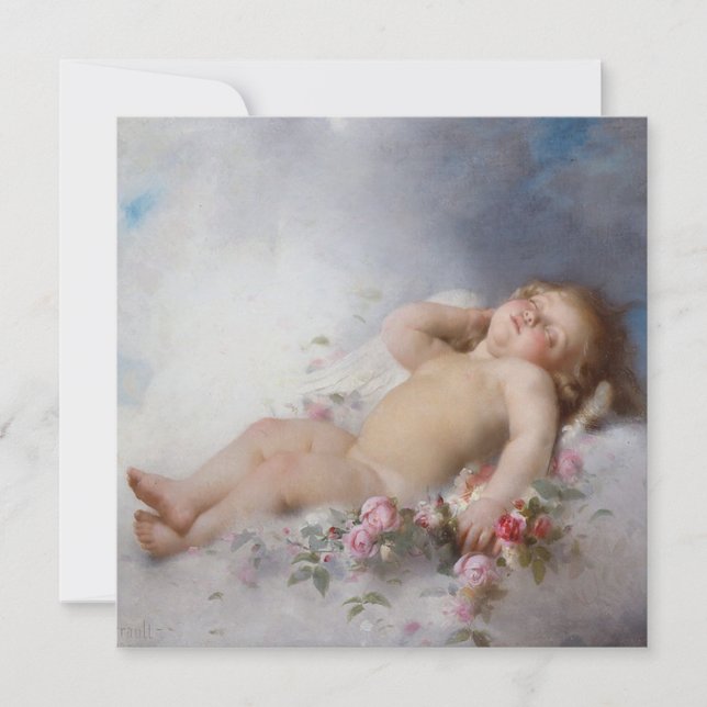 Tarjeta Cherub durmiente (Putto) (por Léon Bazille Perraul (Anverso)