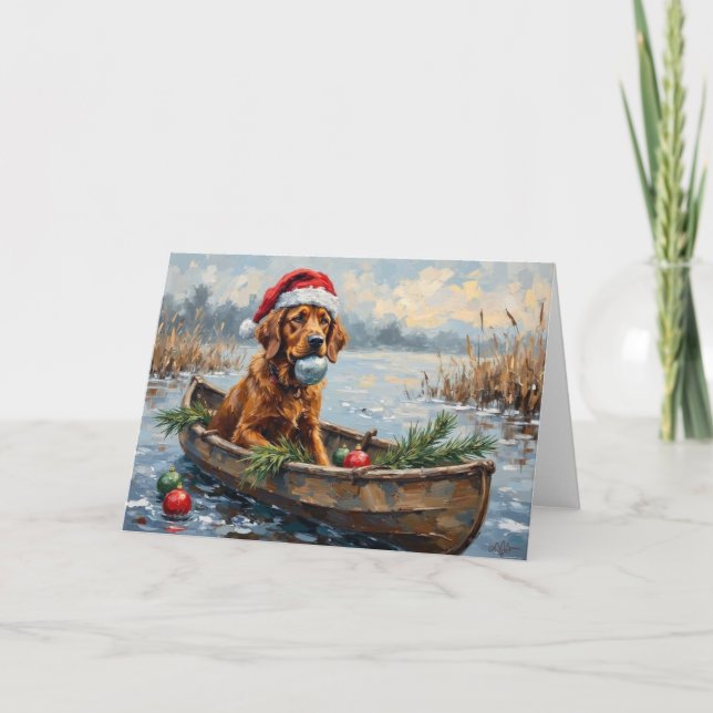 Tarjeta Chesapeake Bay Retriever Christmas Hunting Boat (Anverso)