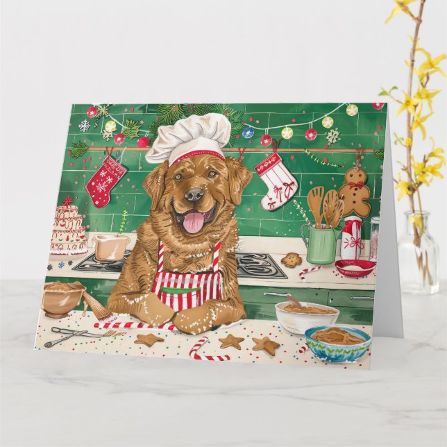 Tarjeta Chesapeake Bay Retriever Horneando: Navidad Festiv (flor amarilla)