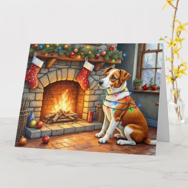 Tarjeta Chesapeake Bay Terrier Fireplace Christmas Lights (flor amarilla)