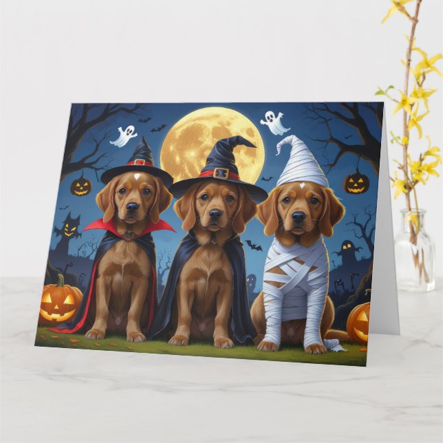 Tarjeta Chesapeake Bay Terrier Pumpkin Halloween Funny (flor amarilla)