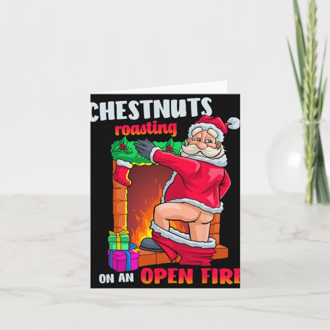 Tarjeta Chest Nuts Roasting Funny Naughty Santa Dirty Food (Anverso)