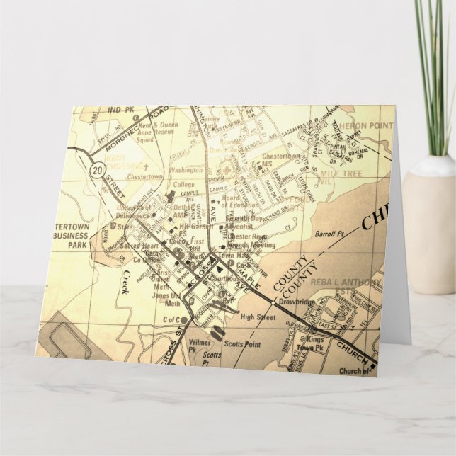 Tarjeta Chestertown, Mapa de Vintage MD (Anverso)