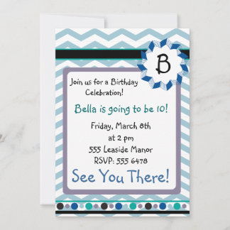 Tarjeta Cheveron Monograma con azul, verde azulado