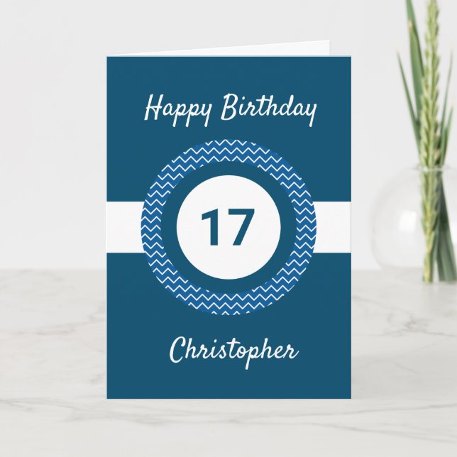 Tarjeta Chevron Blue 17th Birthday Card (Anverso)