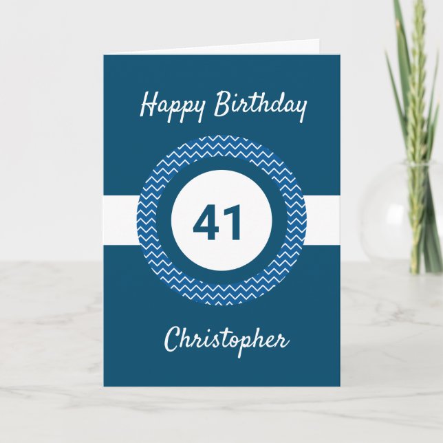 Tarjeta Chevron Blue 41st Birthday Card (Anverso)