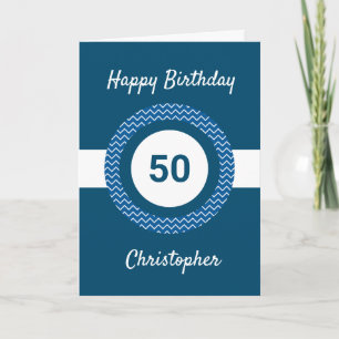 Tarjeta Chevron Blue 50th Birthday Card