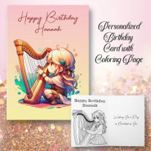 Chibi Chica Jugando Harp Personalizado Cumpleaños