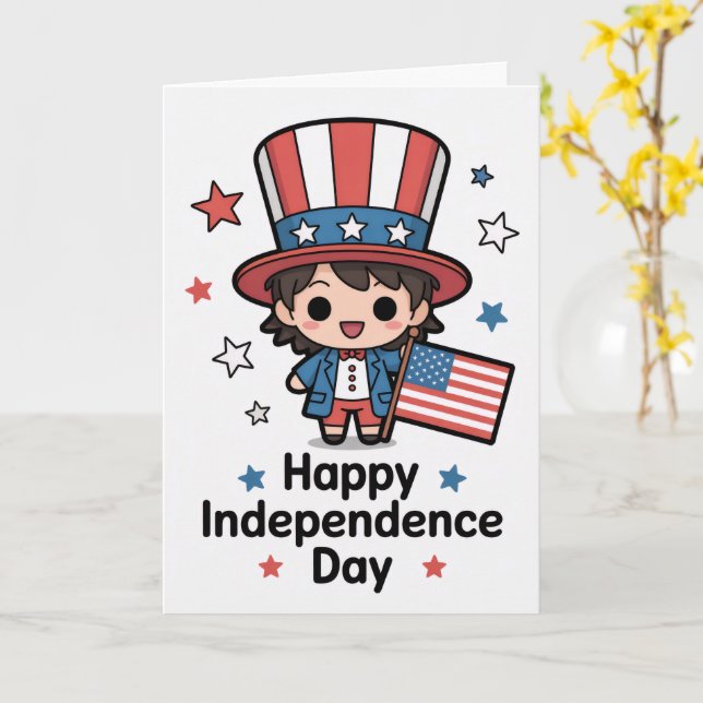 Tarjeta Chibi del Día de la Independencia Feliz (flor amarilla)