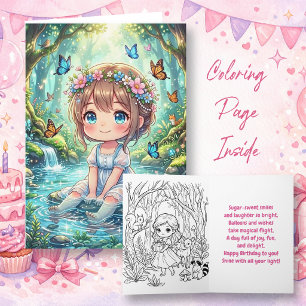 Tarjeta Chibi Girl en el Bosque Encantado Cumpleaños   Col