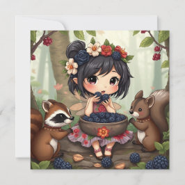 Tarjeta Chibi Hadas y Animales Forestales Blank