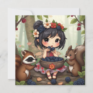 Tarjeta Chibi Hadas y Animales Forestales Blank