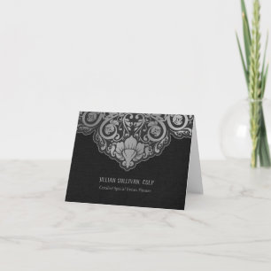 Tarjeta Chic Abstract Gray On Black Swirls Note Card