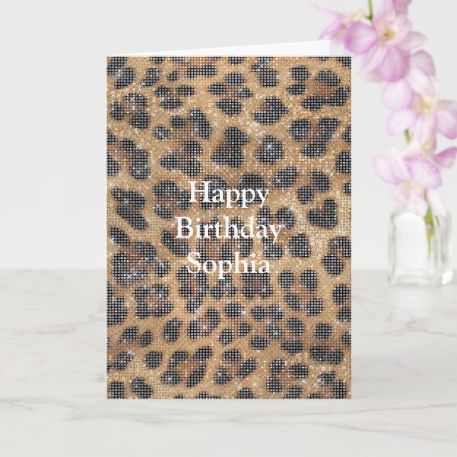 Tarjeta Chic Cream Brown Leopard Animal Print Sparkle (Orquídea)