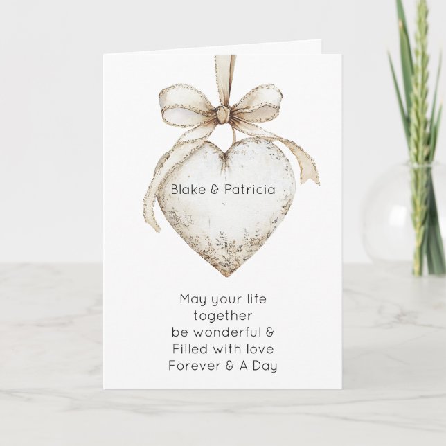 Tarjeta Chic Cream Grey Hearts Ornaments Wedding (Anverso)