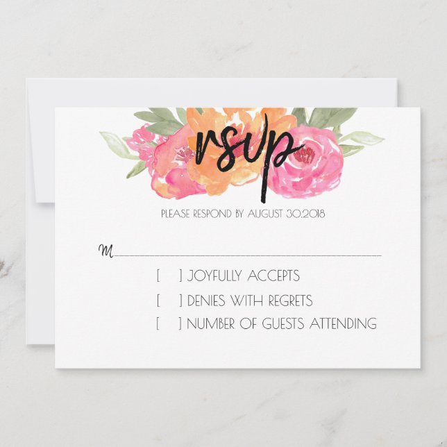 Tarjeta Chic de RSVP Floral de Primavera Rosa y Na (Anverso)