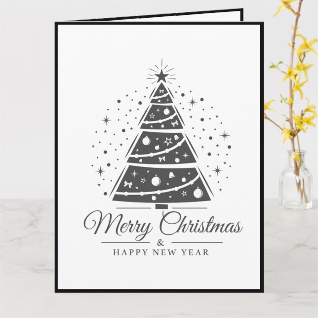 Tarjeta Chic Elegant Black White Merry Christmas Tree      (flor amarilla)