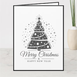 Tarjeta Chic Elegant Black White Merry Christmas Tree     