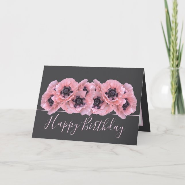 Tarjeta Chic Floral Bouquet Pink Poppy Botanical Birthday (Anverso)